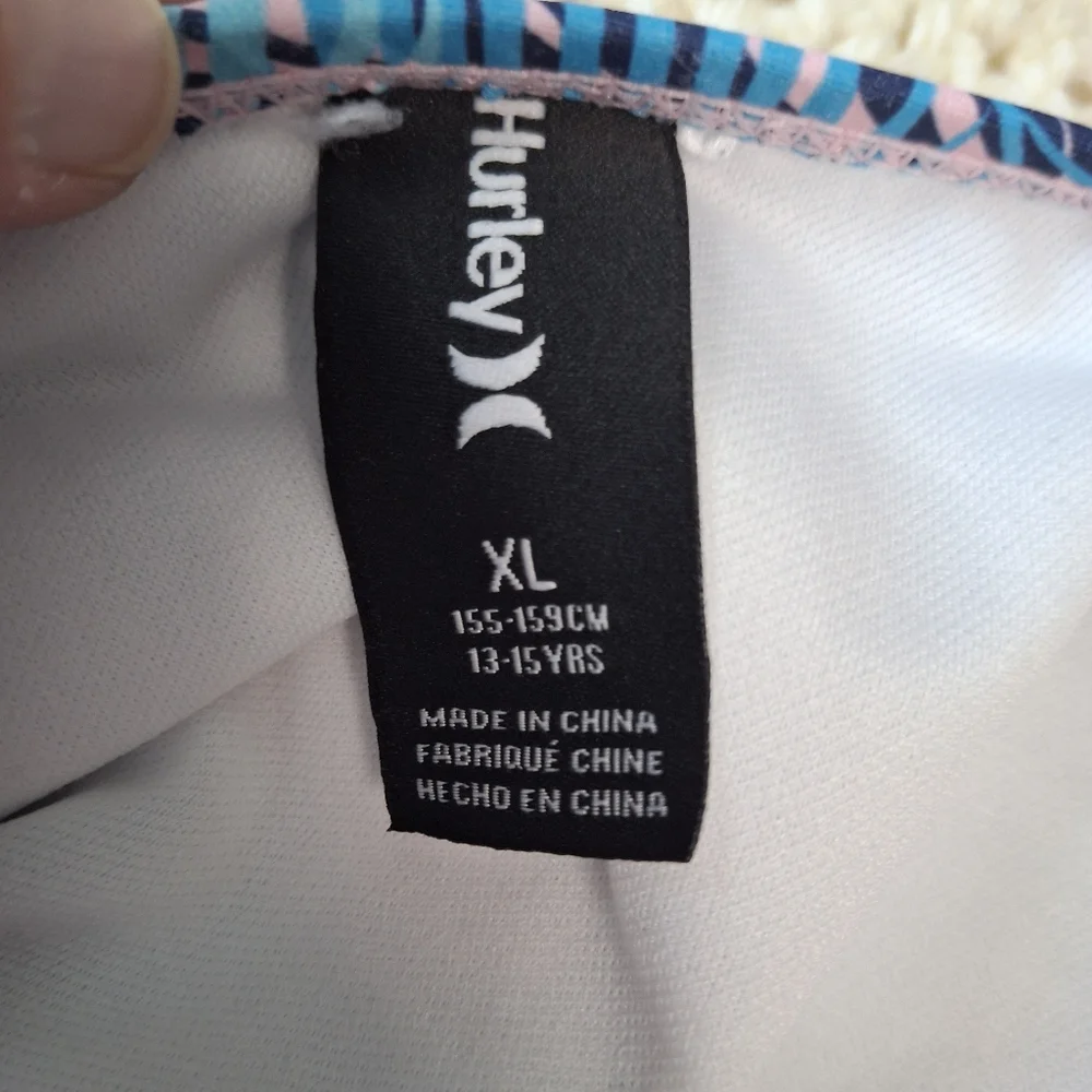 Youth Hurley 2 Piece Swimsuit Pink Blue Palm Print Size XL